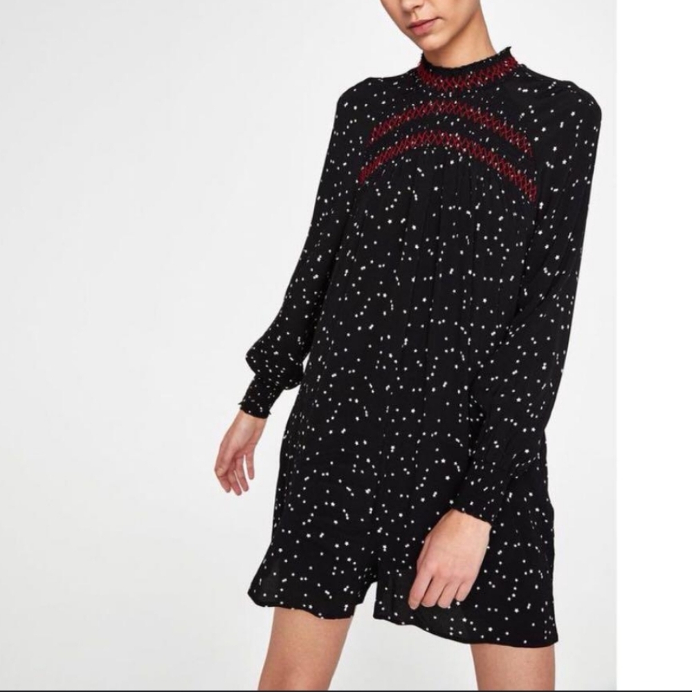 Zara Basic Star Print Long Sleeve Romper NWOT